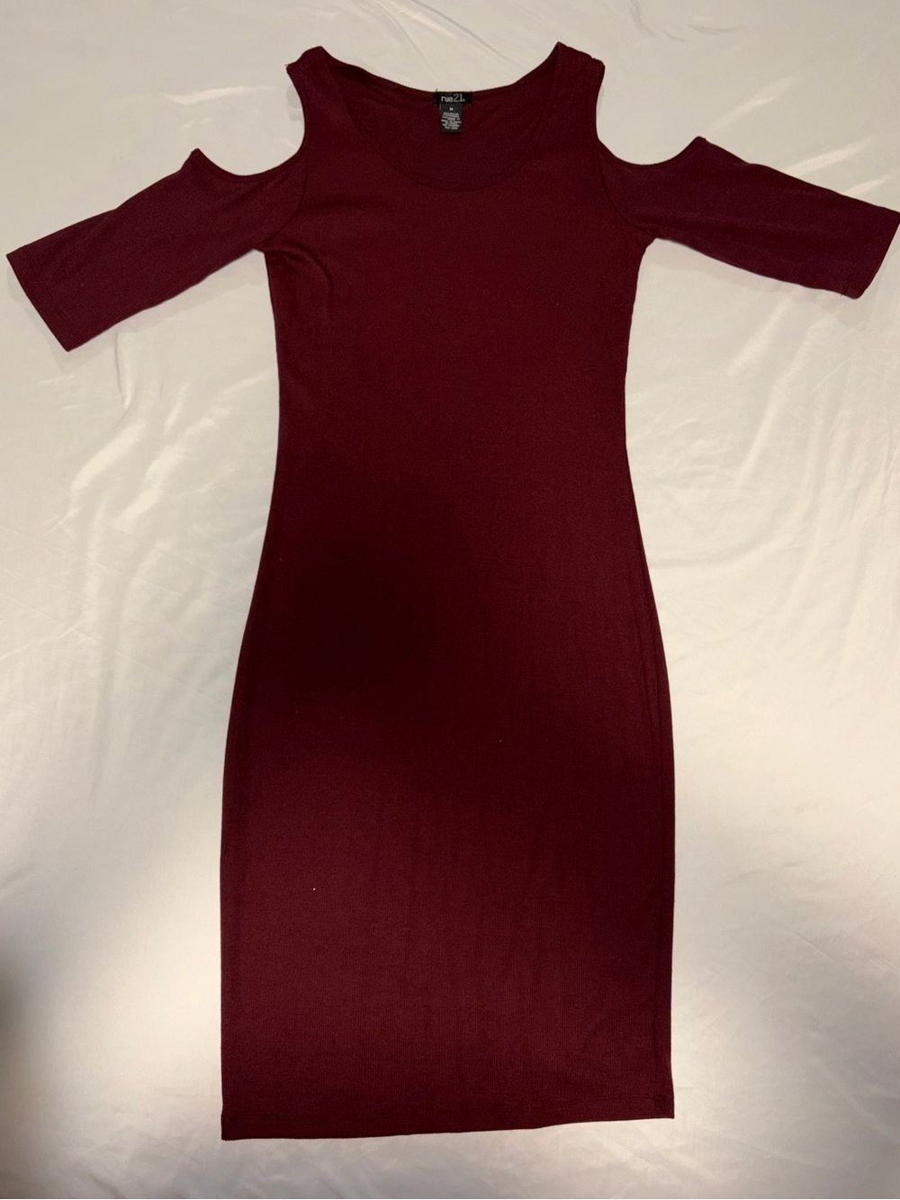 Women’s Cold-Shoulder Bodycon Dress - Burgundy Sz M stretchy